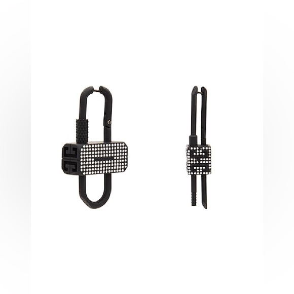 $1150 Givenchy Crystal Pave Asymmetrical Padlock Earrings